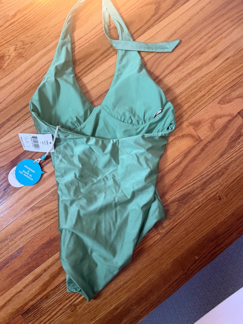 Sage Green Halter One-Piece Swimsuit - Picture 2 of 4